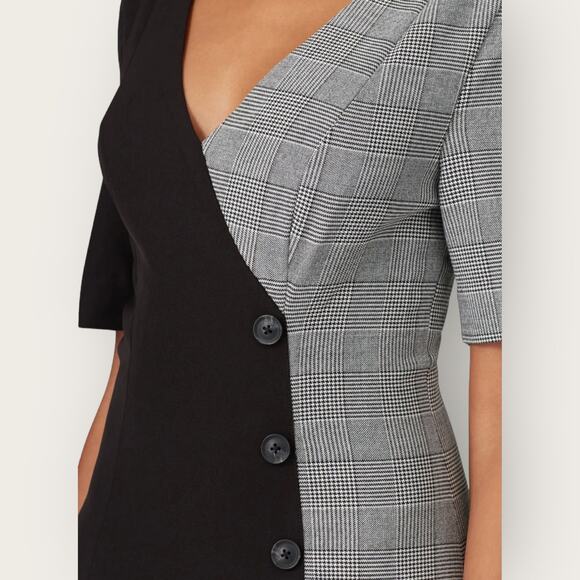 Fame and Partners Everly Colorblock Sheath Dress Black US Size 10 Plaid Two-Tone - Picture 4 of 13